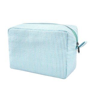 Women Large Seersucker Cosmetic and Travel Toiletry Stripe Makeup Bag Purses